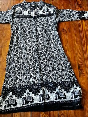Black and White Elephant Print Maxi Skirt
